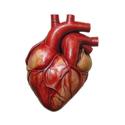 Detailed illustration of a human heart showing arteries and veins